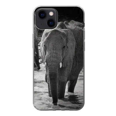 Produktbild von MuchoWow® Handyhülle Schutzhülle Hülle für iPhone 13 mini Elefant - Tiere - Wasser - Schwarz und weiß Silikon Softcase Handy Hülle - Softcase