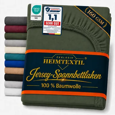 Produktbild von EXKLUSIV HEIMTEXTIL Jersey Spannbettlaken Deluxe 90 x 200 cm Dunkelgrün 160 GSM, 100% Baumwolle Bed-Sheet Bettlaken Spannbetttuch Topper Leinentuch