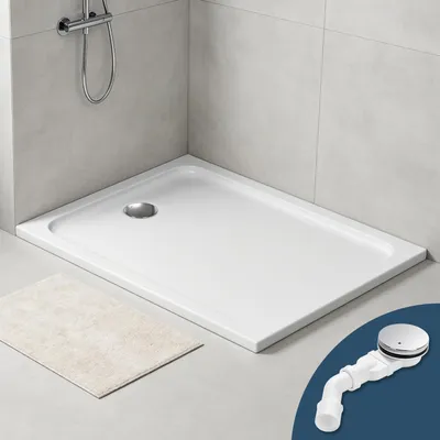 Immagine prodotto di Eikuavons, piatto doccia in acrilico, dimensioni 120x90 cm, colore bianco, con scarico nero e filtro per capelli