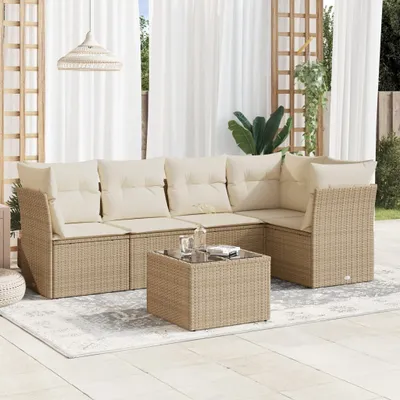 Produktbild von CLORIS 6-tlg. Garten-Sofagarnitur - mit Kissen - Beige Poly Rattan - Gartenmöbelgarnituren LL0000255370