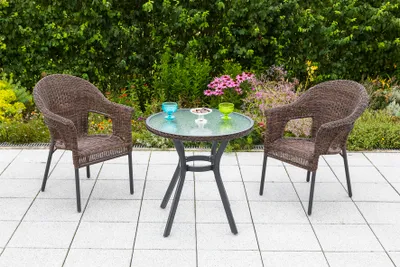 Produktbild von Merxx Gartenmöbelset "Ravenna" 3tlg. mit Tisch Ø 70 cm - Aluminiumgestell Graphit mit Kunststoffgeflecht Schoko