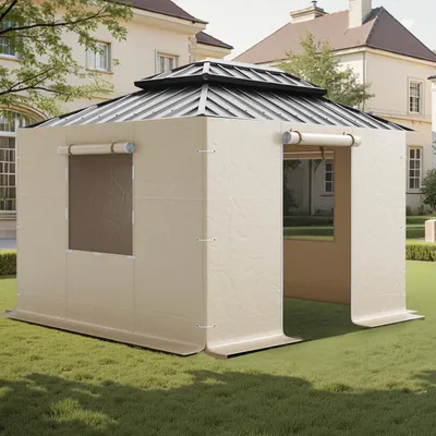 Produktbild von VEVOR Seitenteile, passend für 2,9 x 2,9 m große Pavillons, 4-teilige Seitenwände für Hardtop-Pavillons, PE-Material, Ersatzabdeckung mit Netzfenstern, Pavillons nicht im Lieferumfang enthalten