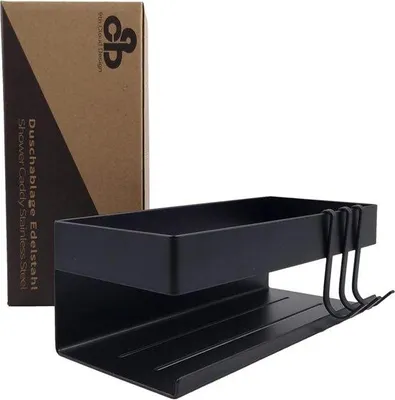 Imagen del producto de Estante para ducha sin taladro, acero inoxidable , autoadhesivo, con tres ganchos