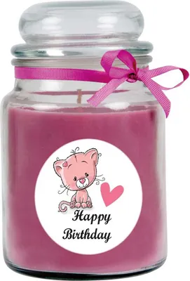 Produktbild von Duftkerze im Bonbonglas "Happy Birthday", Duft: Lavendel ( Lila ), 500g - Brenndauer bis zu 110 Stunden