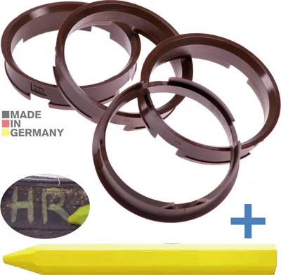 Produktbild von 4X Zentrierringe 72,6 x 66,6 mm Braun Felgen Ringe + 1x Reifen Kreide Fett Stift