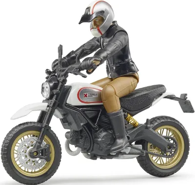 Image de Bruder 63051 BWORLD Moto Scrambler Ducati Cafe Racer avec pilote