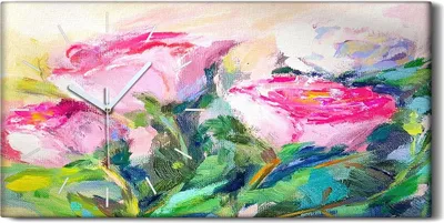 Produktbild von Wohnzimmer-Bild Leinwand Uhr Geräuschlos 60x30 Ölgemälde Blumen blumig - weiße Hände