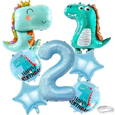 Dinosaurier-Geburtstagsballon-Set mit Zahl 2, hellblau