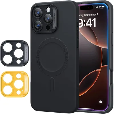 Image de Coque pour iPhone 16 Pro, compatible MagSafe, en silicone, antichoc, protection de l'appareil photo, noire