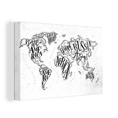 Obrázek produktu pro OneMillionCanvasses® Malba na plátně Nástěnná malba na plátně - Mapa světa - Bílá - Černá - 150x100cm