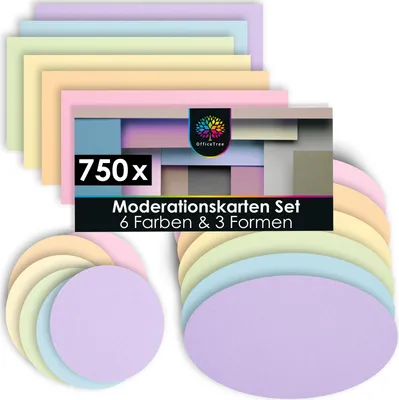 Produktbild von OfficeTree 750 Moderationskarten in rund, oval und rechteckig - Metaplankarten