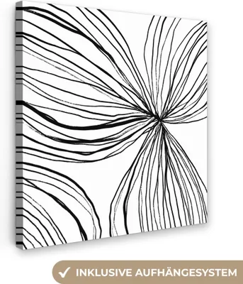 Produktbild von MuchoWow® - Leinwandbilder - Kunst - Linien - Weiß - Schwarz, Wandbild, Wanddeko Bilder Wohnzimmer, 50x50 cm