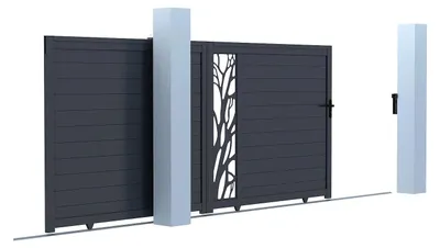 Produktbild von Elektrisches Schiebetor aus anthrazitfarbenem Aluminium halbverglast mit Design B 400 x H 179 cm zum Falten - LABRIT II