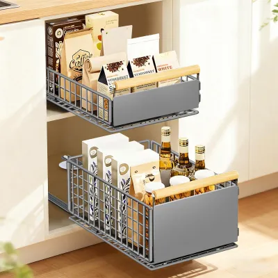 Ausziehbare Küchenschubladen 2er-Set, Teleskopsystem, bis 25 kg, grau
