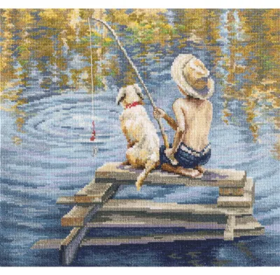 Zdjęcie produktu dla Zestaw do haftu krzyżykowego "Gone Fishing", wymiary: 27,5 x 24,5 cm