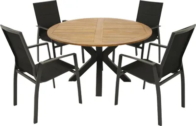 Produktbild von TPFGarden GARTENESSGRUPPE Canterbury - GARTEN-GARNITUR mit Gartentisch rund 130 cm - 5-teilig - Aluminium - Akazie - Kunstgewebe schwarz