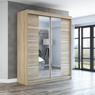 Produktbild von Schwebetürenschrank Kleiderschrank ERA 180 cm Schrank Garderobe Spiegel.Verschiedene Farben (Weiß, Schwarz, Somona). Möbel vom Hersteller!