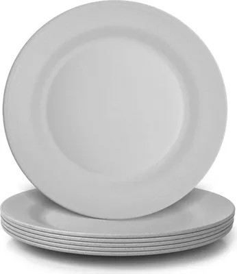 Produktbild von Bordenset, 6-teilig, 28 cm groß, unzerbrechlich, Kunststoff-Essplatten, wiederverwendbar, Campingplatten, leicht, BPA-frei, mikrowellengeeignet, spülmaschinenfest, grau