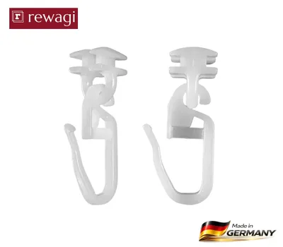 Produktbild von rewagi® 200 Stück Gardinen Gleiter mit Faltenhaken – Weiß – für Gardinenschienen 6 mm Laufnut – Universal Gardinenhaken Set