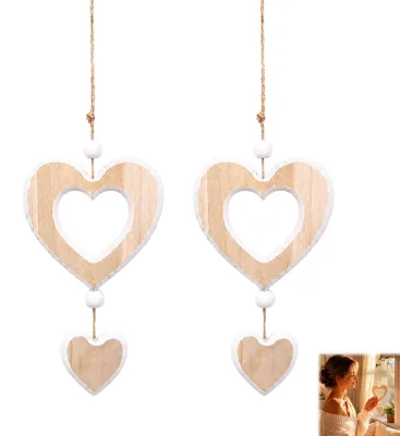 2er-Set Fensterdeko Herz aus Holz, hängend, 10+5 cm