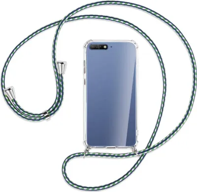 Produktbild von Handykette Backcover-Schutzhülle mit Band (Metall silberfarben) für Huawei Y6 2018 - grün/blau/weiß