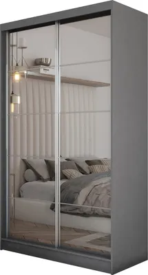 Produktbild von Masseno Schiebetürenschrank FIORELLA 120 cm Kleiderschrank Schlafzimmer Schrank 2-türig mit Spiegel Grau