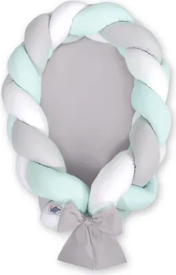 Produktbild von 2-in-1 geflochtener Babykokon - Weiß, Grau und Mint