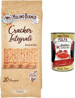 Produktbild von 12x Mulino Bianco Vollkorn cracker integrali mit nachhaltigem, ballaststoffreichem Mehl 500 g + italienisches Gourmet-Fruchtfleisch 400 g