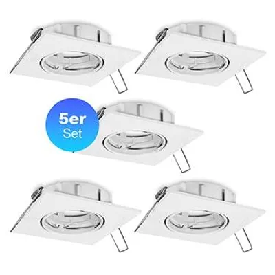 Zdjęcie produktu dla Reflektory do zabudowy GU5.3, zestaw 5 sztuk, maks. 7 W LED, 35 W halogenowe, 12 V, aluminium w kolorze białym