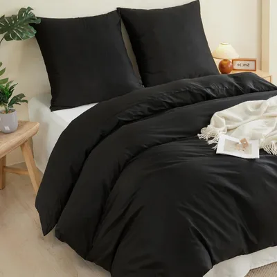 Zdjęcie produktu dla Komplet pościeli 3-częściowy, 200x200 cm + 2x80x80 cm, kolor czarny, 100% bawełna, certyfikat Oeko-Tex, zapinany na zamek