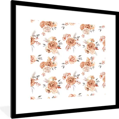 Produktbild von MuchoWow® Gerahmtes Poster Blumen - Boho - Weiß 40x40 cm - Poster mit Schwarzem Bilderrahmen Wandposter Rahmen Foto Bilder - Poster - Plakat im Rahmen