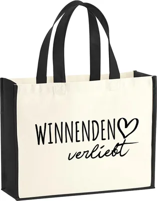 Produktbild von Huuraa Jutetasche Winnenden verliebt 21 Liter Black Jute und Baumwolle Einkaufstasche Geschenkidee