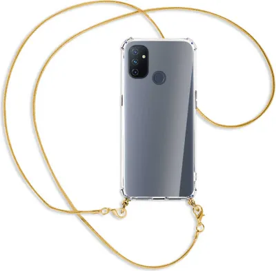 Produktbild von Handykette Backcover-Schutzhülle mit Band (Metall goldfarben) für OnePlus Nord N100 - goldfarbene Kette Snake