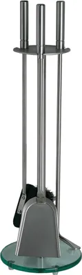 Produktbild von Kaminbesteck 3-teilig aus Edelstahl mit Glasplatte, Ø 20 cm, H 63 cm