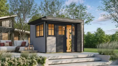 Produktbild von Gartenhaus weka Amberley 28 mm inkl. Fußboden, Fenster 350 x 353 cm grau-anthrazit