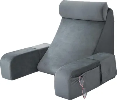 Produktbild von Lesekissen für Erwachsene, 48 cm Rückenlehne, bequem zum Lesen, Fernsehen & Entspannen im Bett, Grau, 14"×15,7"×18,9"