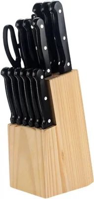 Image de set de couteaux 15 pièces - Couteaux de cuisine avec bloc à couteaux, ciseaux et fusil - Acier inoxydable - Set complet
