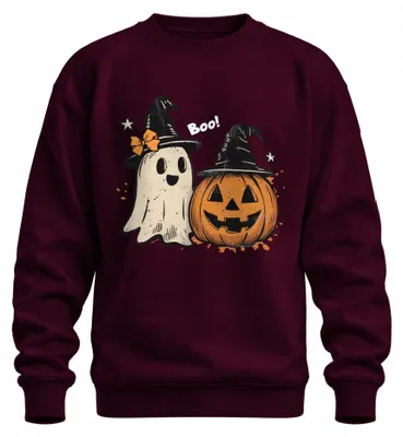 Produktbild von Boo Halloween Kürbis Geist niedlich Hexenhut Retro Vintage Sweatshirt Pullover, Burgundy, XXL