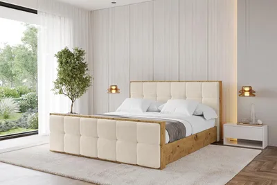 Produktbild von ALTDECOR Polsterbett mit Bettkasten - ENZO7-Z - 200x200 Beige- Bett mit Kopfteil und Fußteil, Boxbett ohne Matratze, Doppelbett mit Stauraum