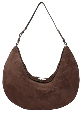 Image de Jacquemus Le Sac Ovalo daim croco, bandoulière marron