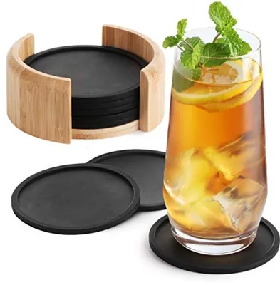 Produktbild von PromoHome® Silikonuntersetzer Rund 10 cm – Set aus 8 – Dunkelgrau – Spülmaschinenfest – Rutschfest – Hitzebeständig – Für Gläser, Tassen