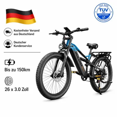 Produktbild von 26 Zoll Fatbike PE86 vollgefedertes E-Bike, Shimano 7-Gang, Hydraulikbremse, 20Ah Samsung-Akku bis 40km/h, max. 150kg Traglast