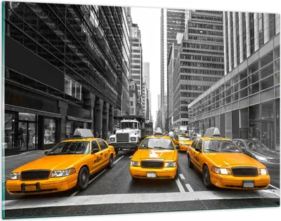 Produktbild von Bilder auf glas - Taxi Stadt Straße Transport - 120x80cm - Glasbilder - Wandbilder - Kunstdruck - zum Aufhängen bereit - Wanddekoration aus Glas - Glas Bilder - Wandbild auf Glas - GAA120x80-2695