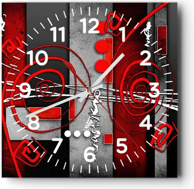 Produktbild von Wanduhr - Quadrat - Glasuhr - Grafik geometrische figuren kreis - 30x30cm - Schleichendes Uhrwerk - Lautlos - zum Aufhängen bereit - Dekoration Modern - Wanddekoration aus Glas - C4AC30x30-0599
