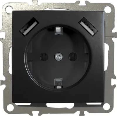 Produktbild von Schuko Steckdose Unterputz Schutzkontakt-Steckdose 1-Fach 16A 220-250V mit 2x USB 5V 1A Schwarz Matt