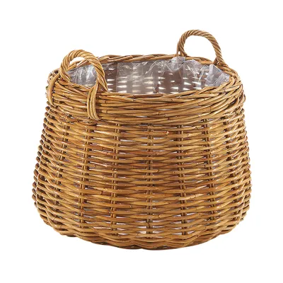 Produktbild von Kobolo Rattanübertopf Pflanzkorb Übertopf Pflanzkübel – Rattan lacak rund - mit Folie - Größe M - Blumenkorb Blumentopf Kräuter Pflanzschale Holzkorb