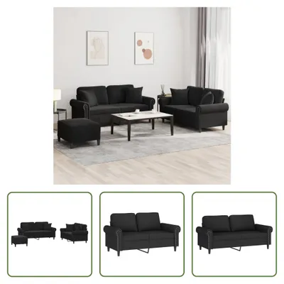 Produktbild von The Living Store 3-tlg. Sofagarnitur mit Kissen Schwarz Samt