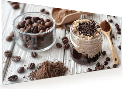 Produktbild von Küchenrückwand Spritzschutz Glas mit Motiv Kaffeedessert Glas 40 x 40 cm