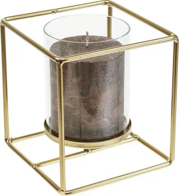 Produktbild von Deko Kerzenhalter Gold Metall Glas Windlicht 12x12x13cm Teelicht