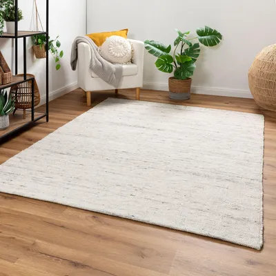 Produktbild von Steffensmeier Handweb Teppich Paros | gewalkte Schurwolle | Grau, handgewebt, Größe: 240x290 cm Wohnzimmer und Schlafzimmer